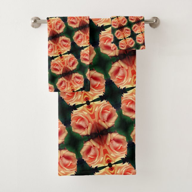 Blooming Peach Rose Pattern  Bath Towel Set (Insitu)