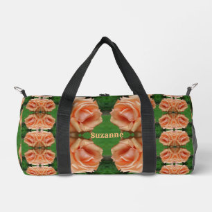 Blooming Peach Rose Pattern Personalized Duffle Bag