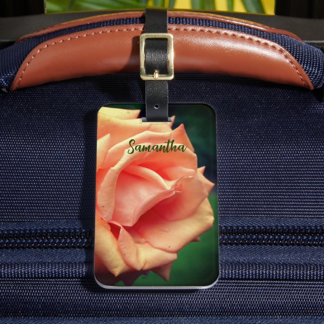 Blooming Peach Rose Personalized Luggage Tag (Front Insitu 2)