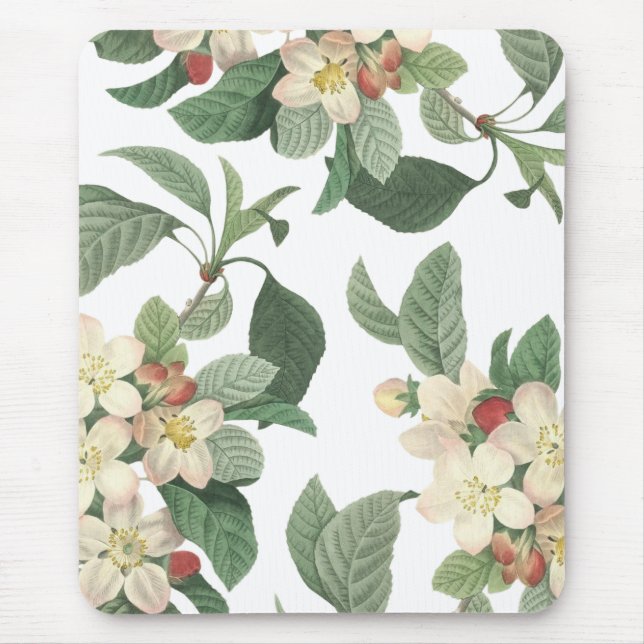 Blooming Pearl White Summer Floral Botanical Mouse Pad (Front)