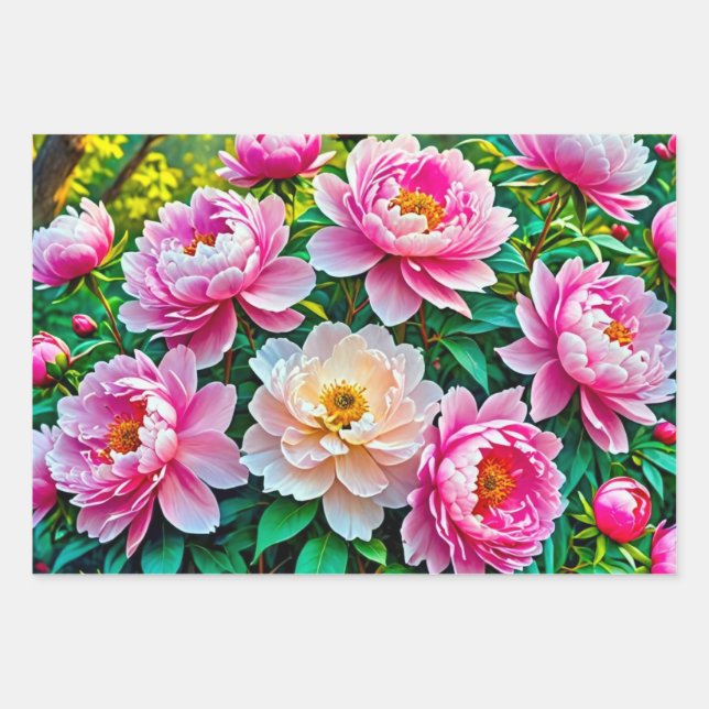 Blooming peonies wrapping paper sheet (Front)