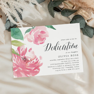 Blooming Peony Baby Dedication Invitation