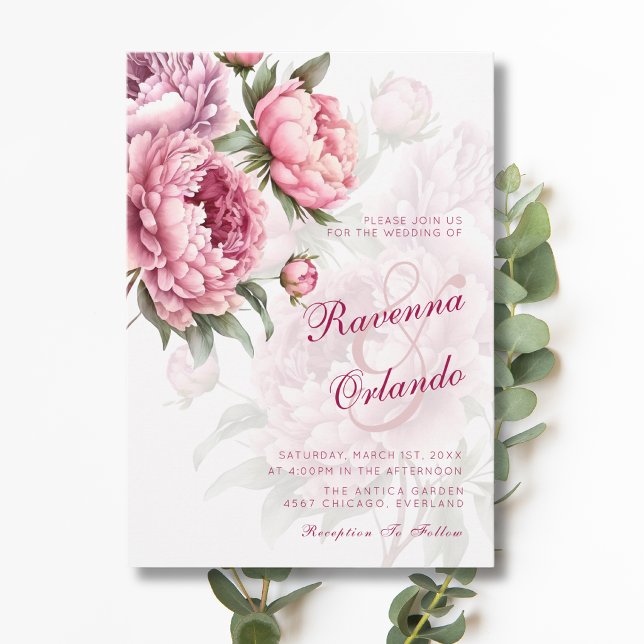 Blooming Peony Botanical Romance Art Wedding Invitation (Creator Uploaded)