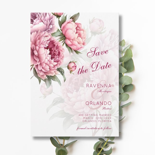 Blooming Peony Botanical Romance Art Wedding Save The Date (Creator Uploaded)