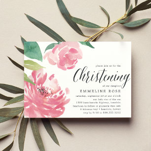 Blooming Peony   Christening Invitation