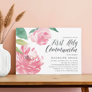 Blooming Peony First Holy Communion Invitation