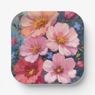 Blooming Petals Floral Watercolor Painting Paper Plate