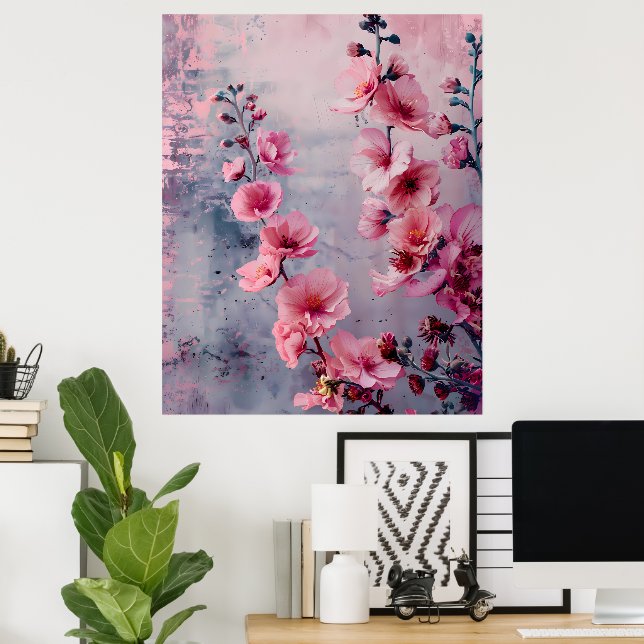 Blooming Pink Flowers  Poster (Home Office)