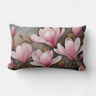 Blooming Pink Magnolia Flowers  Lumbar Pillow