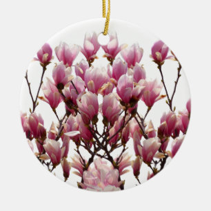 Blooming Pink Magnolias Spring Flower Ceramic Ornament