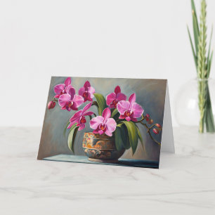 Blooming Pink Orchid Flower Plant Card