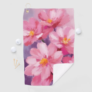 Blooming Pink Petals   Flower Painting Watercolor Golf Towel