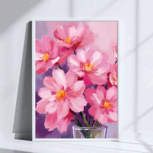 Blooming Pink Petals Flower Painting Watercolor Poster