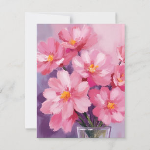 Blooming Pink Petals   Flower Painting Watercolor Thank You Card