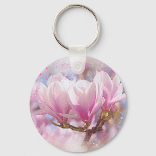 Blooming Pink Purple Magnolia - Spring Flower Keychain