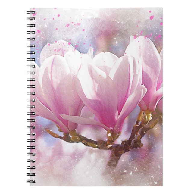 Blooming Pink Purple Magnolia - Spring Flower Notebook (Front)