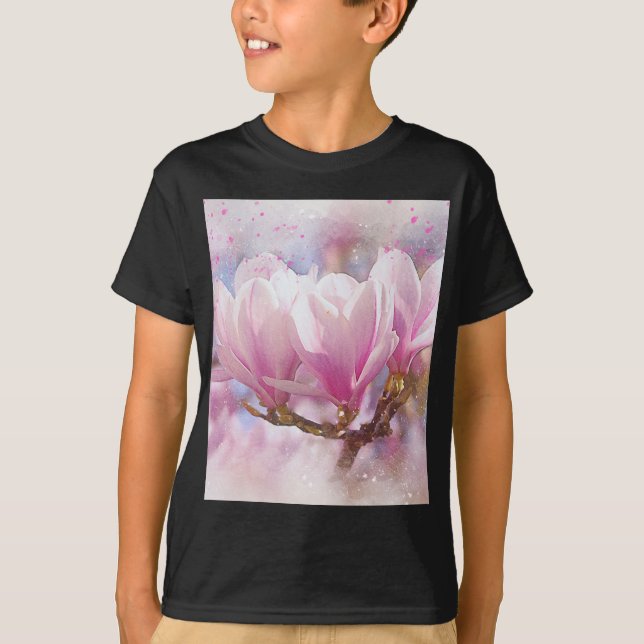 Blooming Pink Purple Magnolia - Spring Flower T-Shirt (Front)