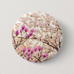 Blooming Pink Purple Magnolias Spring Flower 2 Inch Round Button