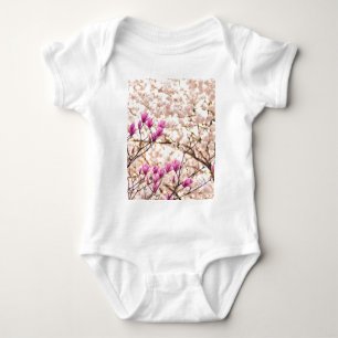 Blooming Pink Purple Magnolias Spring Flower Baby Bodysuit