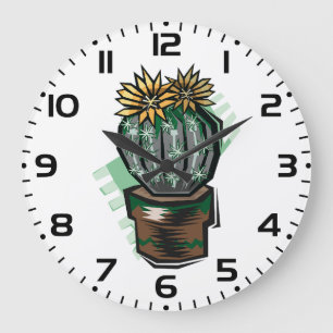 Blooming Potted Cactus Succulent Plant Large Clock