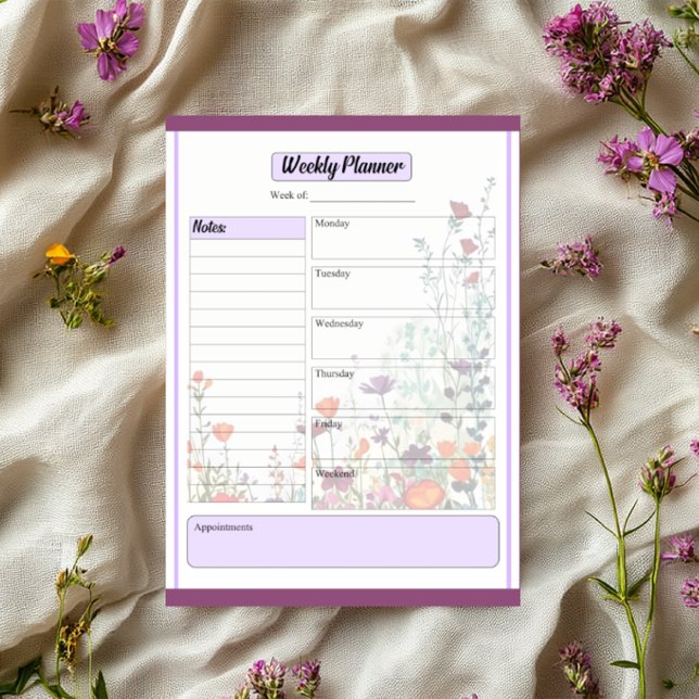 Blooming Purple Garden_ Weekly Planner Notepad (Creator Uploaded)