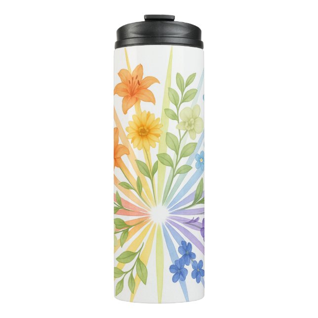 Blooming Radiance – Water Bottle with Rainbow Flow (Front)