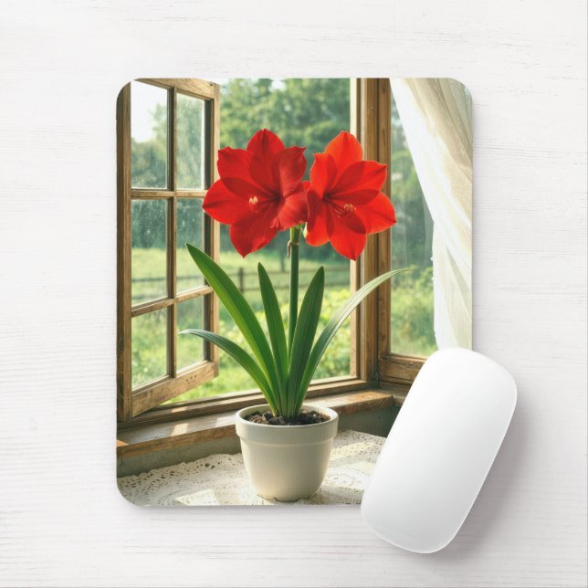 Blooming Red Amaryllis  Mouse Pad (With Mouse)