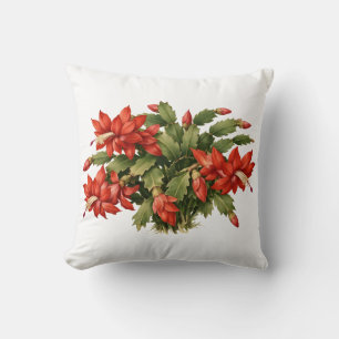 Blooming Red Christmas Cactus Plant Throw Pillow