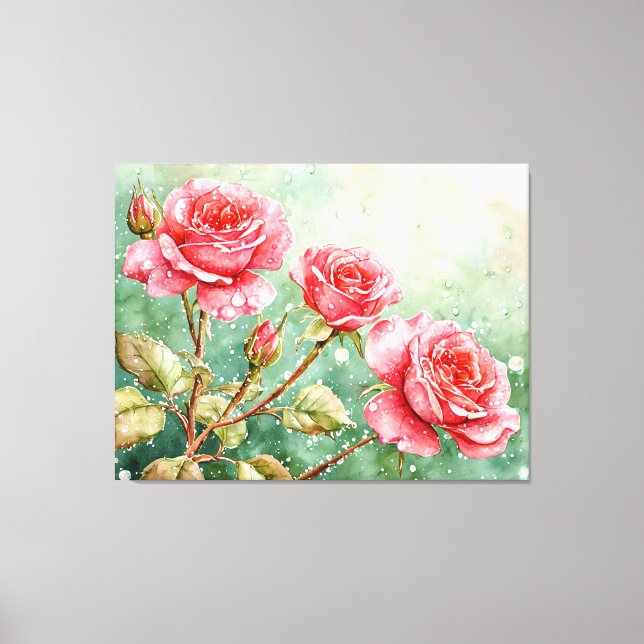 Blooming Red Roses With Water Droplets Wall Decor (Front)