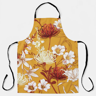 Blooming Retro: Unfinished Floral Line Art Apron