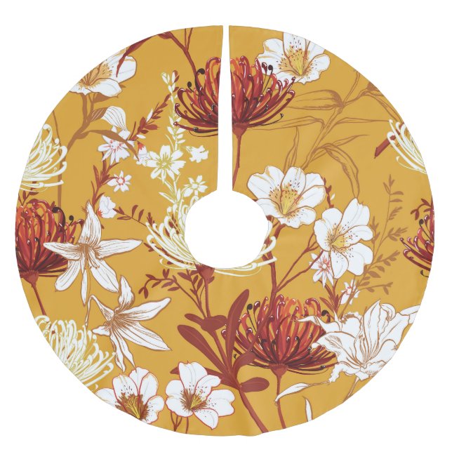 Blooming Retro: Unfinished Floral Line Art Brushed Polyester Tree Skirt (Front)