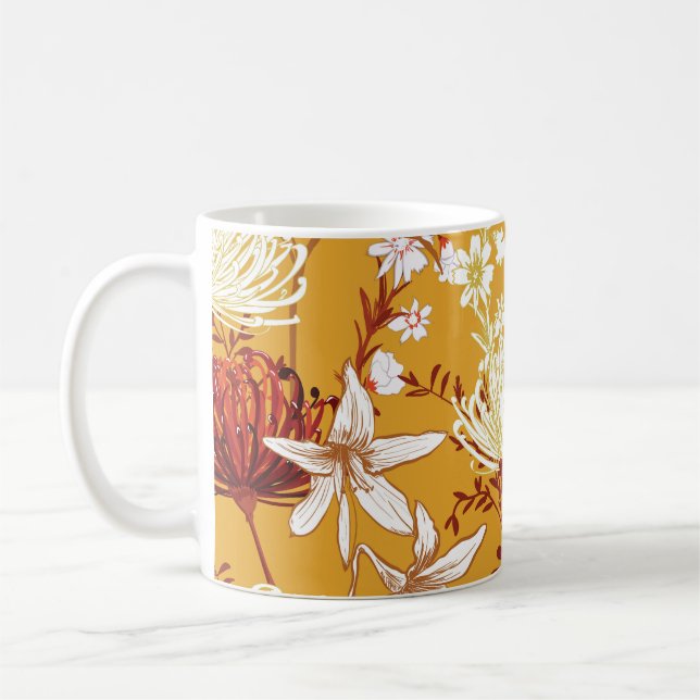 Blooming Retro: Unfinished Floral Line Art Coffee Mug (Left)