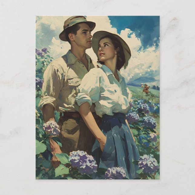 Blooming Romance in Hydrangea Fields Postcard (Front)