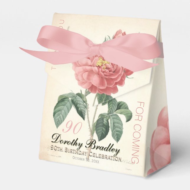 Blooming Rose 90th Birthday Thank You Favour Box (Front Side)