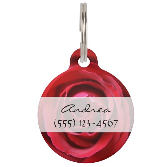 Blooming Rose Flower, Petals - Red Pet ID Tag