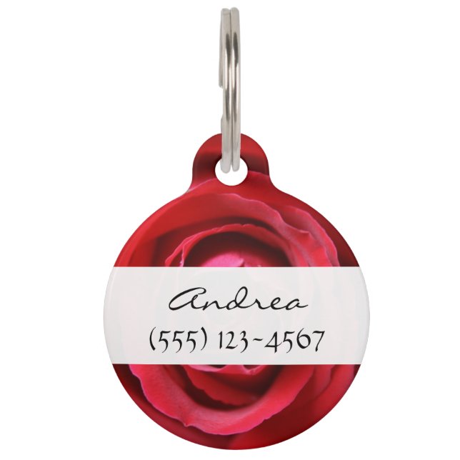 Blooming Rose Flower, Petals - Red Pet Tag (Front)