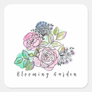 Blooming roses in watercolor stains T-Shirt Baby B Square Sticker