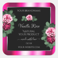 Blooming Roses Pink Black Product Packaging Labels