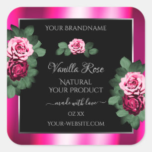 Blooming Roses Pink Black Product Packaging Labels