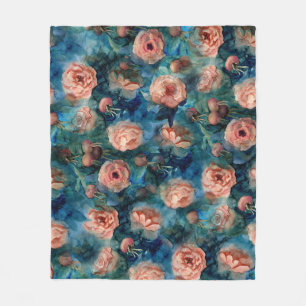 Blooming Roses Watercolor Seamless Pattern Fleece Blanket
