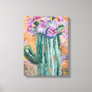 Blooming Saguaro Cactus Sunset Canvas Print