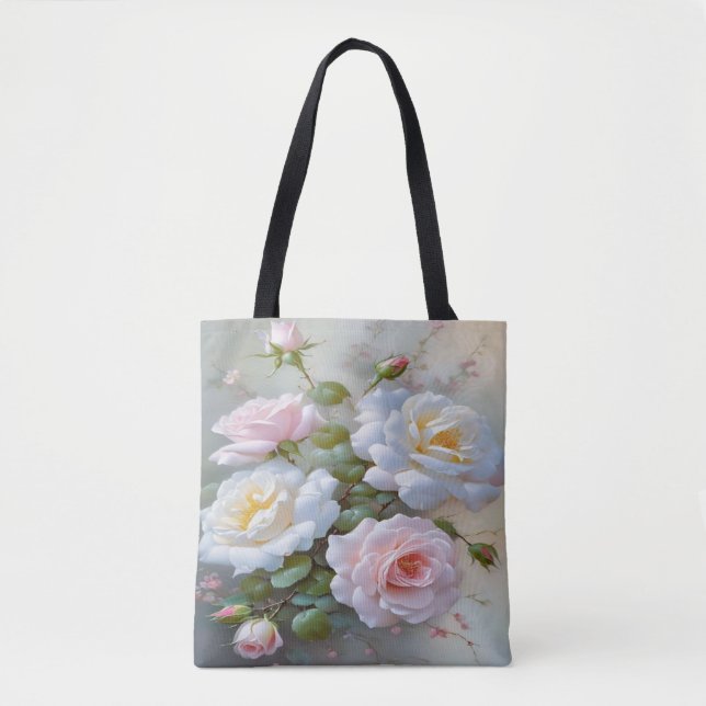 : Blooming Secrets: A Tote with White Roses  Bag (Front)