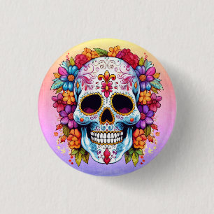 Blooming Skull 1 Inch Round Button