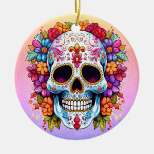 Blooming Skull Ceramic Ornament