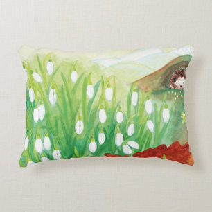 Blooming Snowdrops and a Hedgehog Illustration  Accent Pillow