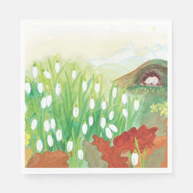 Blooming Snowdrops and a Hedgehog  Napkin (Front)