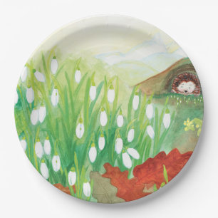 Blooming Snowdrops and a Hedgehog Paper Plate