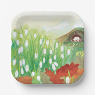 Blooming Snowdrops and a Hedgehog Paper Plate