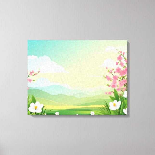 Blooming Spring Landscape with Majestic Mountains Canvas Print (Front)