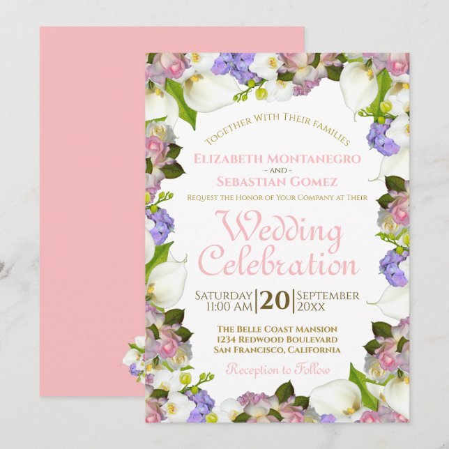 Blooming Spring Pastel Floral Frame Wedding Invitation (Front/Back)